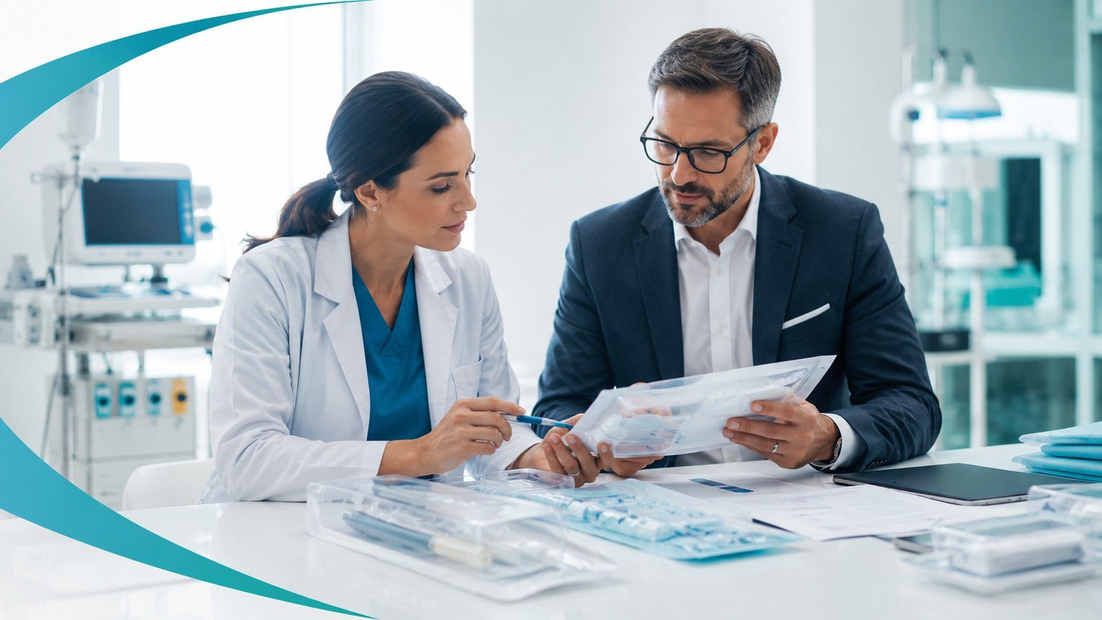 Healthcare professionals reviewing product information